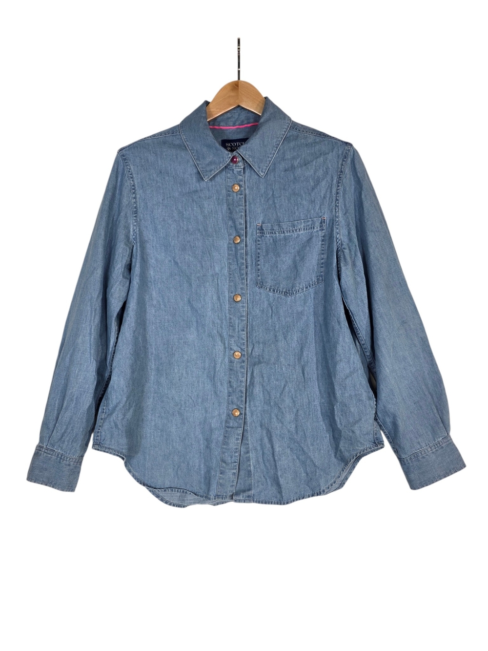Scotch & Soda Light Blue Denim Snap Button-Down Shirt
